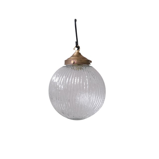 Mid-Century Italian Glass and Brass Pendant Light, 1970s For Sale