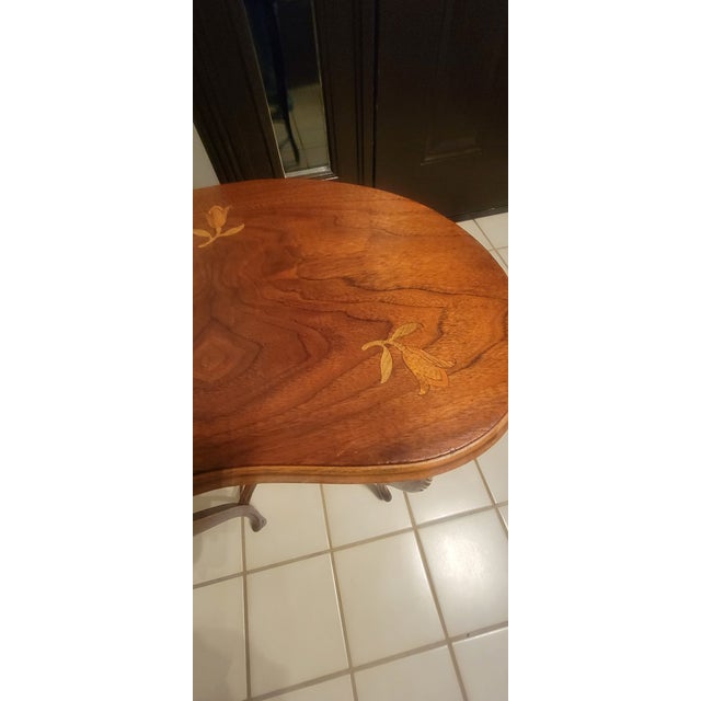 1940's French Louis XV Style Accent Tables With Floral Marquetry Inlay Top - A Pair For Sale - Image 11 of 16