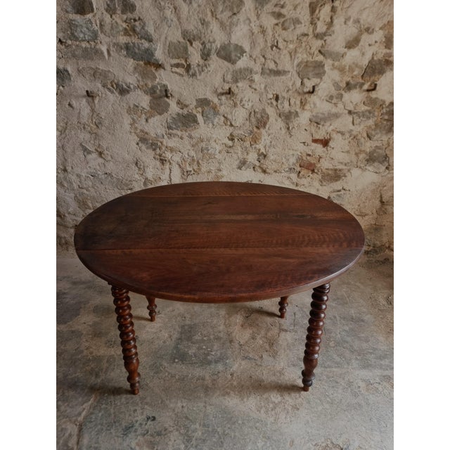 Rustic Antique French Walnut Drop-Leaf Round Table, 1890s For Sale - Image 3 of 18