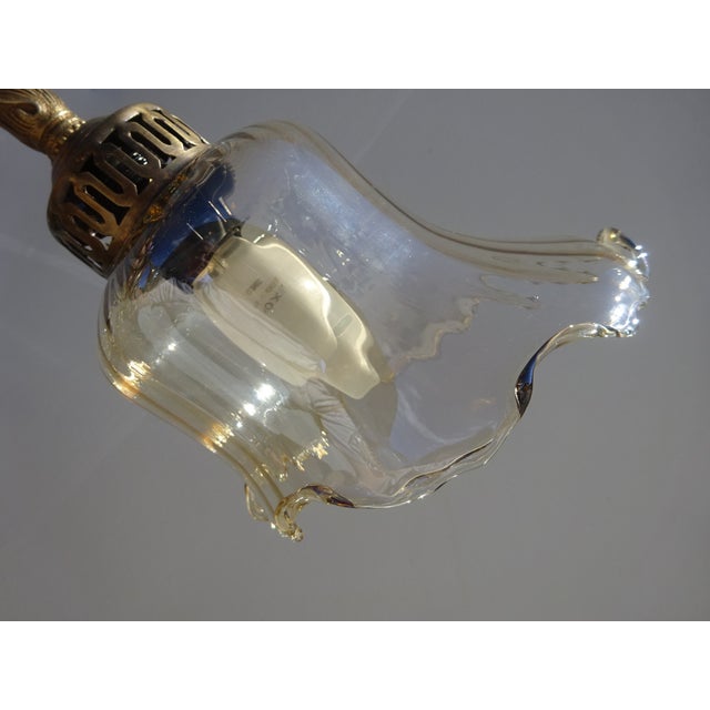Three-Light Chandelier in Wood, Bronze and Glass, 1980s For Sale - Image 9 of 15