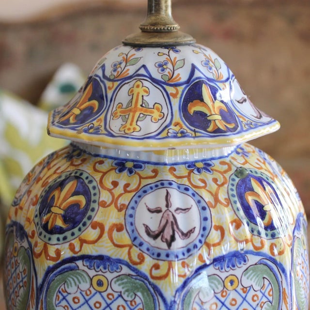 French Country Antique French Faience (Rouen) Lamp For Sale - Image 3 of 13