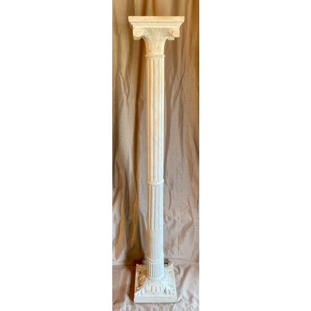 This pair of carrera marble pedestals were done in the Edwardian era and in the Adams style. tall and slender they would...