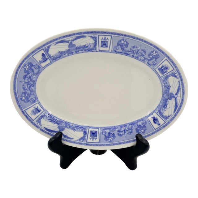 Vintage Lamberton Scammell Blue & White American Hotelware Oval Platter For Sale
