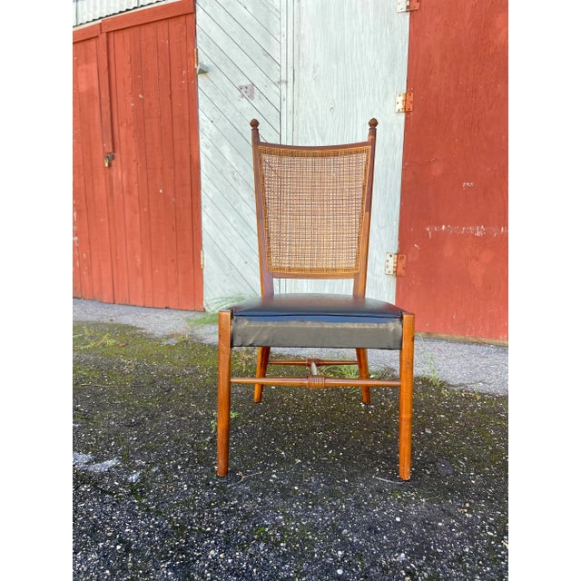 Drexel Vintage Mid Century Drexel Style Black Leather & Cane Side Chair For Sale - Image 4 of 12