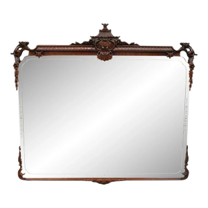Vintage Chinese Chippendale Carved Mahogany Pagoda Frame Large Wall Mirror