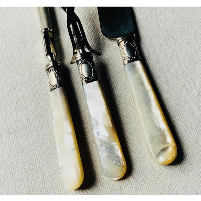 1900 Sterling Silver & Mother-of-Pearl Carving Set - 3 pcs For Sale - Image 14 of 17