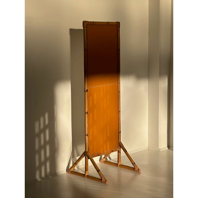 Rectangular Bamboo Rattan Floor Mirror, 1970s, in Flawless conditions. Designed 1970 to 1979
