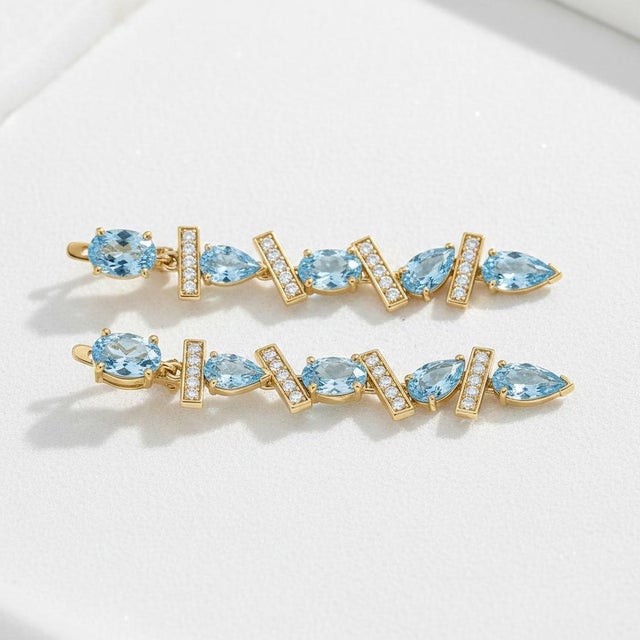 Modern Modern Geometric Topazes Drop Earrings, Silver, Gold, Pair For Sale - Image 3 of 10