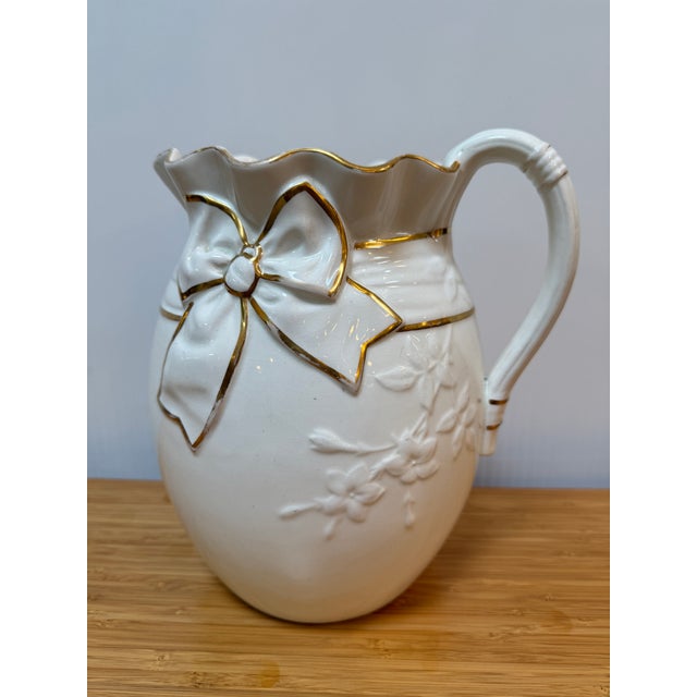 Antique Ironstone "Bow" Pitcher For Sale - Image 4 of 12