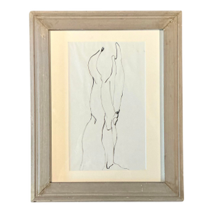 Vintage Boho Original Ink Line Drawing of Man