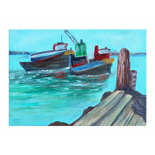 Original Folk Art–Style Harbor Painting by L. Romo, 2026 For Sale - Image 9 of 9