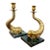 Vintage Antique Dolphin / Fish Brass & Marble Pair of Candle Holders For Sale