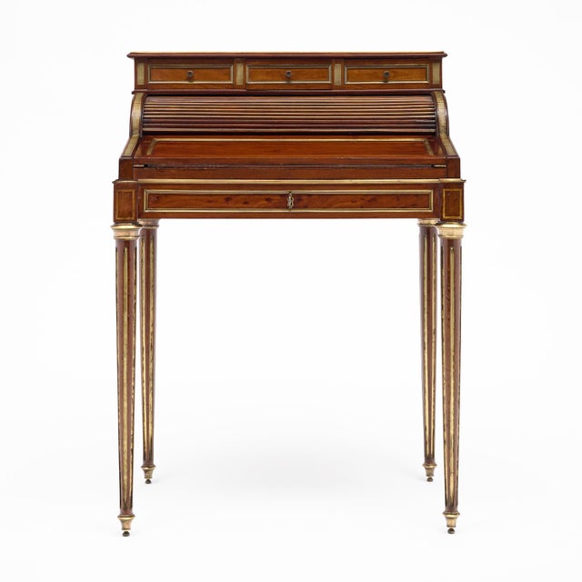 French French Louis XVI Mahogany and Gilt Brass Bureau À Cylindre, Circa 1880 For Sale - Image 3 of 9