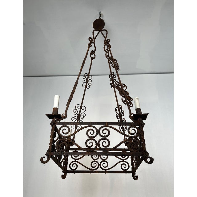 Metal Gothic Style 8-arm Wrought Iron Chandelier. Circa 1950 For Sale - Image 7 of 12