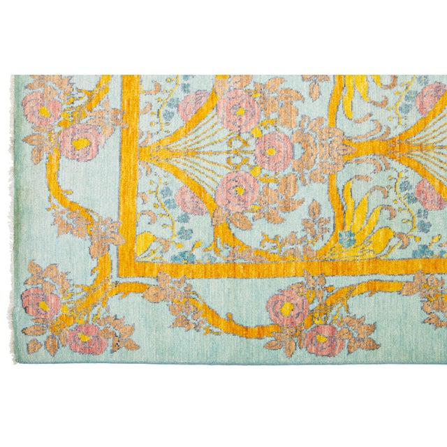 12 X 15 Modern Oushak Style Wool Rug in Light Blue Features Allover Pattern For Sale In New York - Image 6 of 9