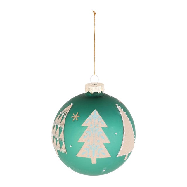 Add a touch of wintry elegance to your holiday displays with the Beaded Pine Tree Ball Ornament Set. Featuring frosted...