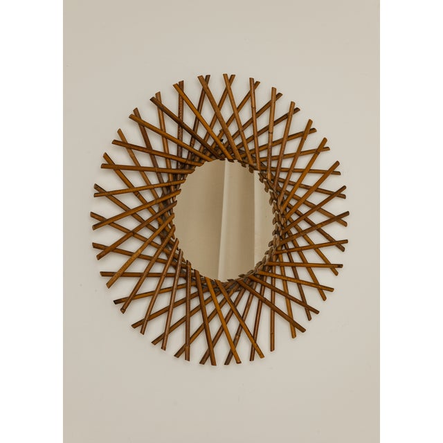 Italian Rattan Sunburst Mirror, Mid 20th Century For Sale - Image 4 of 4