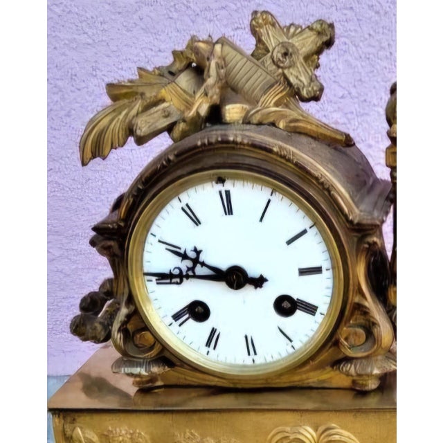 Metal French Gilt Bronze Figural Mantel Clock, 19th Century For Sale - Image 7 of 9