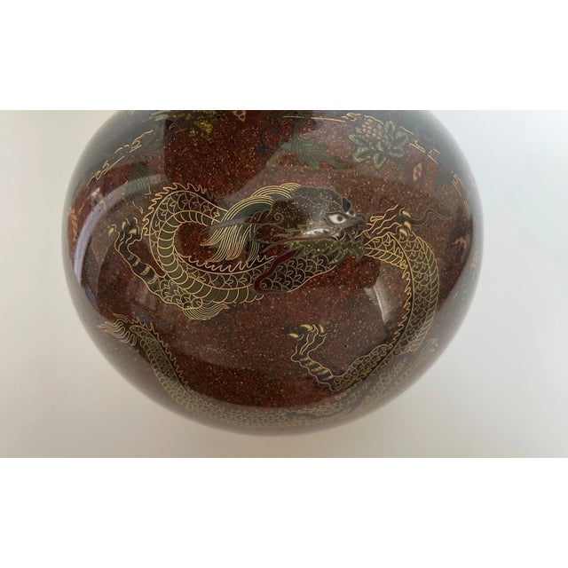 Exceptional Antique Japanese Cloisonné Vase – Brown Gold Fleck (Aventurine) Dragon Motif – Meiji Period Artistry For Sale - Image 13 of 15