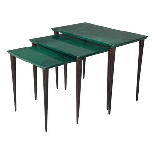 Mid-Century Modern Italian Tables in Wood and Parchment, 1960s, Set of 3 For Sale