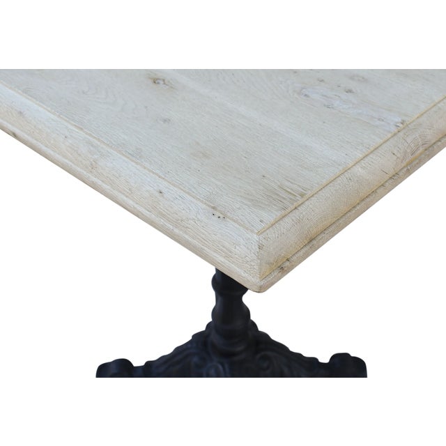Matthew Izzo Home Avignon Lightly Distressed Oak French Bistro Table With Cast Iron Base - Square For Sale In New York - Image 6 of 7