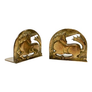 Brass Unicorn Bookends, a Pair For Sale