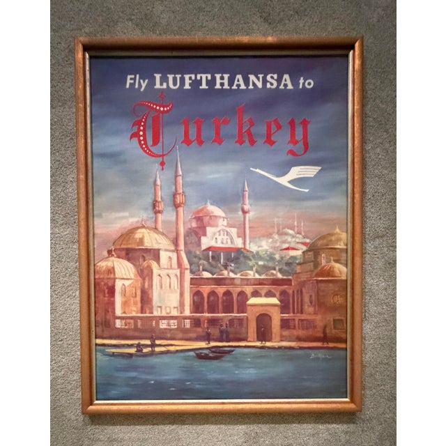 Printmaking Materials Büttgen - Fly Lufthansa to Turkey, Vintage Airline Travel Poster For Sale - Image 7 of 8