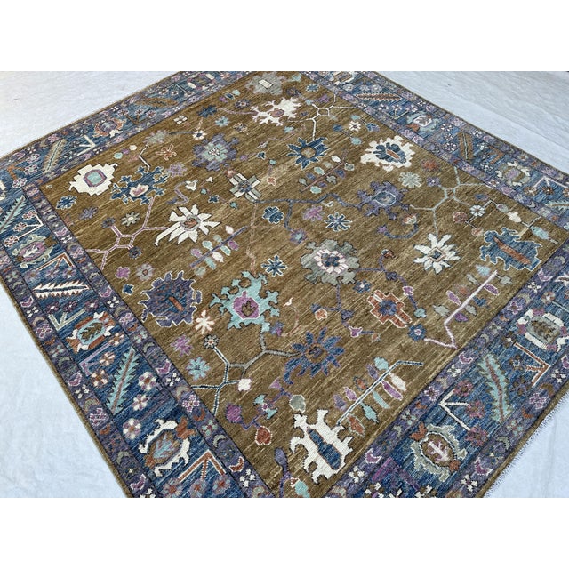 Olive Oushak Handmade Wool Rug in Olive Brown and Blue For Sale - Image 8 of 10