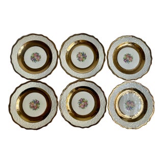 1930s Adams Steubenville 22 Kt Porcelain Plates- Set of 6 For Sale