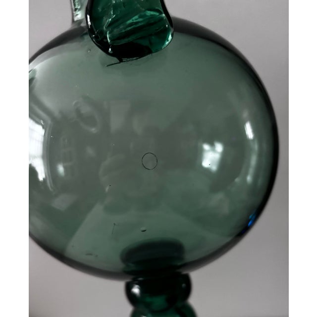 Rare 1930s–1940s Empoli Verde Italian Hand-Blown Glass Pedestal Ewer For Sale - Image 9 of 12
