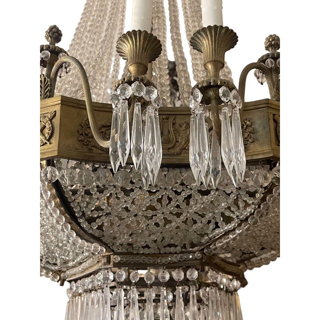 19th Century French Empire Beaded Crystal Chandelier For Sale - Image 9 of 10