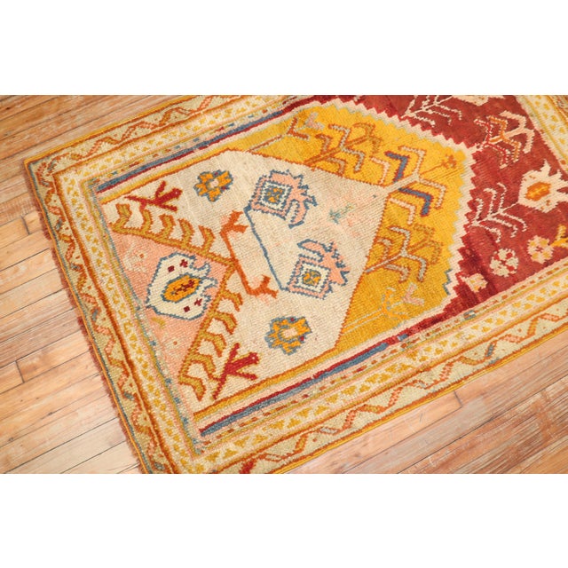 Islamic Colorful Antique Turkish Oushak Prayer Rug - 3'3" x 4'8" For Sale - Image 3 of 7