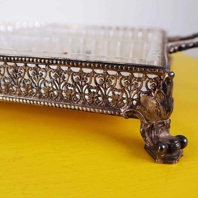 Vintage glass sauce boat with 800 stamped solid silver base Height: 6 Width: 40 Depth: 26 This piece is attributed to the...