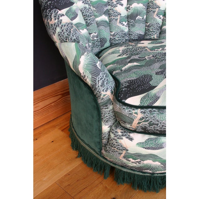 Textile Vintage Fluted Back Chair in Japanese-Inspired Upholstery, 1960s For Sale - Image 7 of 12