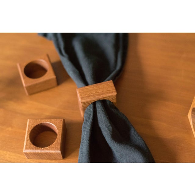 1960s Mid Century Modern Solid Teak Napkin Rings, Set of 6 For Sale - Image 5 of 7