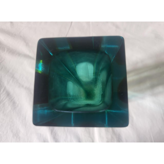 An exceptional mid-century modern architectural art glass block vase, meticulously handcrafted on the island of Murano,...