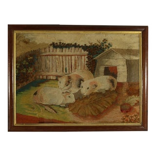 Georgian Woolwork Embroidered Picture of Guinea Pigs For Sale