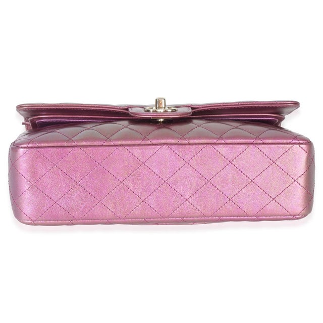 2020s Dark Pink Iridescent Quilted Lambskin Medium Classic Double Flap Bag For Sale - Image 5 of 9