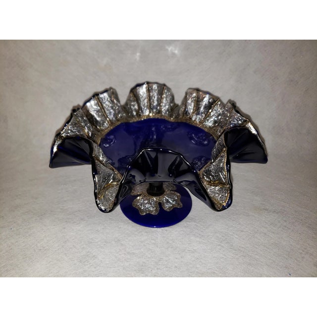 Vintage Morocan Cobalt Blue Glass Pedestal Compote For Sale - Image 4 of 13