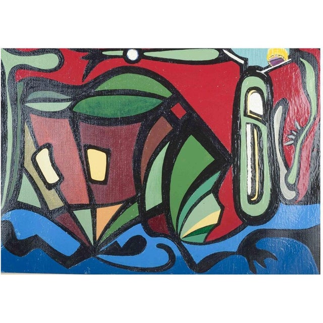 After Tord Petter Berlin, Colourful Abstract Composition, Oil on Canvas For Sale - Image 5 of 5
