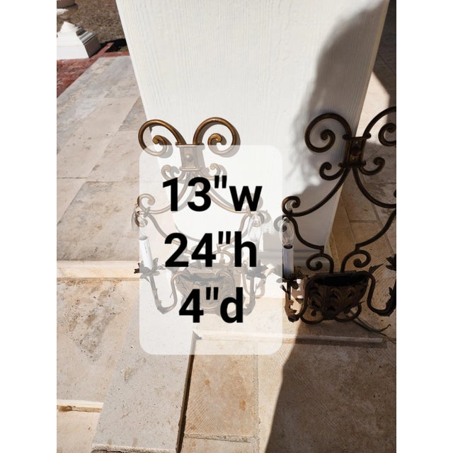Gold Pair of Gilt Iron Wall Sconces For Sale - Image 8 of 12