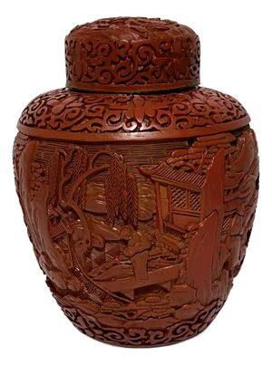 Antique Chinese Red Lacquer Covered Jar