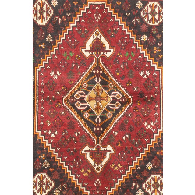 Tribal Vintage Hand-Knotted Persian Qashqai Rug 4'6" X 5'6" For Sale - Image 3 of 18