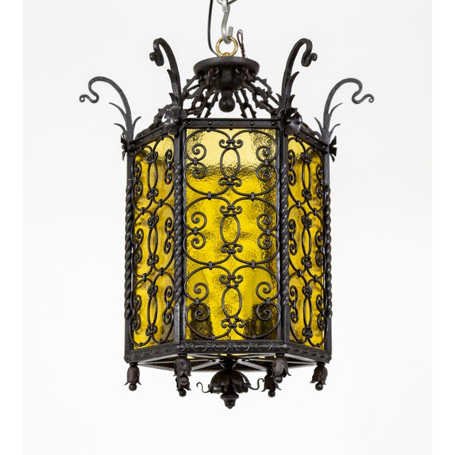 1900s Iron & Amber Glass Gothic Art Nouveau Lantern For Sale In San Francisco - Image 6 of 13