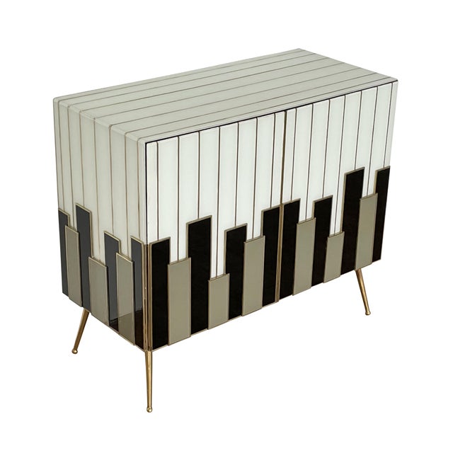 Belief with two push-pull doors, entirely handmade, wooden structure covered in glass with black, black and olive green...