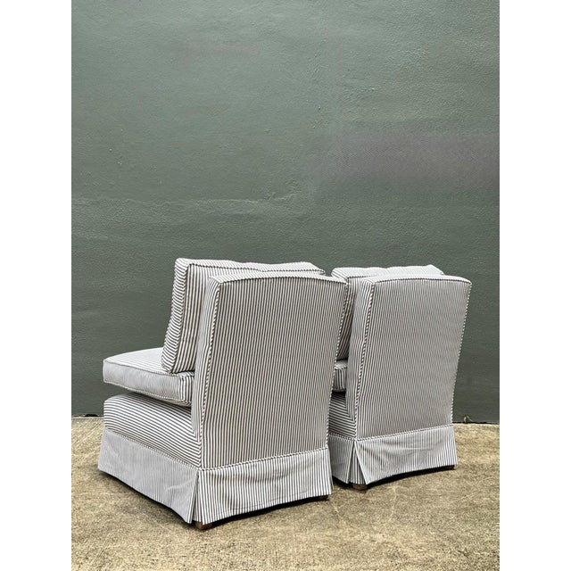 Vintage Ticking Stripe Slipper Chairs - Set of 2 For Sale - Image 9 of 9