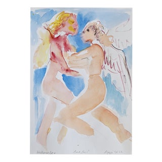 Agapi Wieruszewska, Cupids (Crete), Nude, Watercolour on Paper, 2024 For Sale