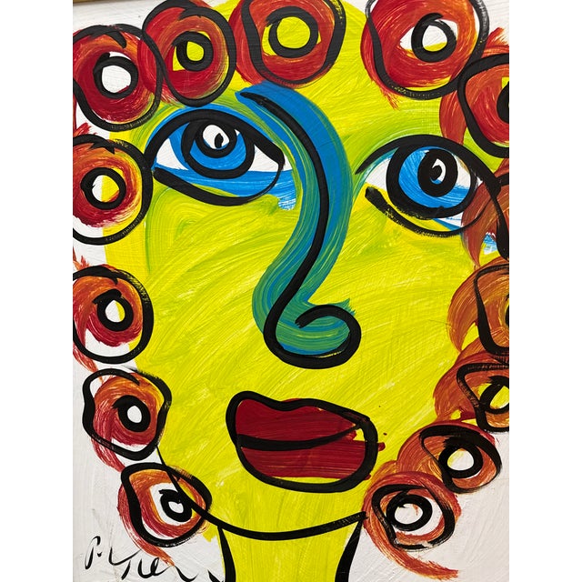 Peter Keil 1970s Peter Keil Original Colorful Abstract Portrait Painting For Sale - Image 4 of 6