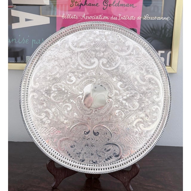 English Sheffield Silver on Cooper Silverplate Footed Gallery Bar Tray For Sale In Savannah - Image 6 of 8