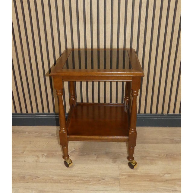 Glass Vintage Square Bedside Tables in Wood and Glass on Wheels, 1960s-1970s, Set of 2 For Sale - Image 7 of 11